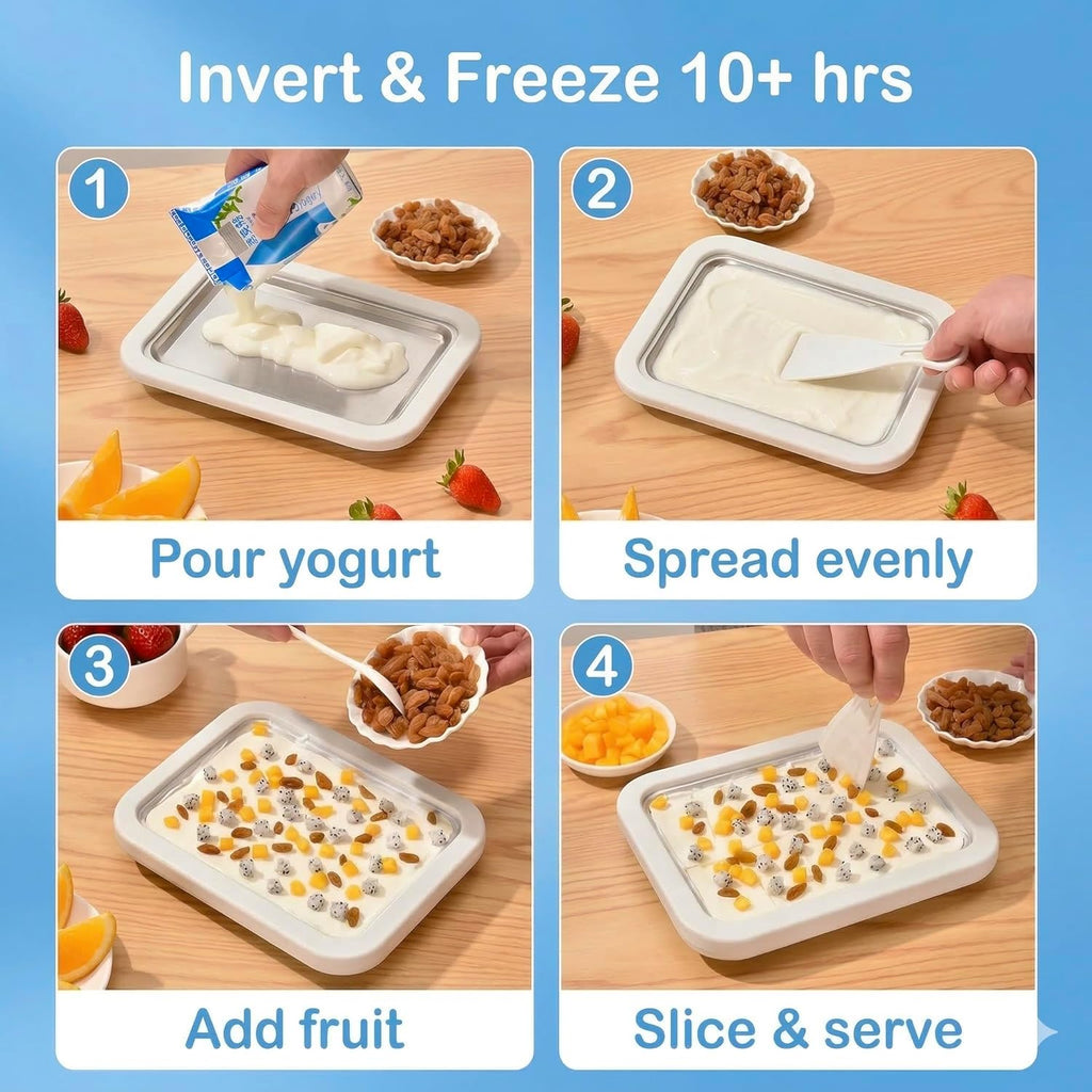 At-Home Rolled Ice Cream Maker - Magic Instant Freeze Pan for DIY Soft Serve & Frozen Yogurt. Easy-To-Use Ice Cream Rolling Tray with Spatulas. Ideal Summer Gift & Kitchen Activity for Kids (White)